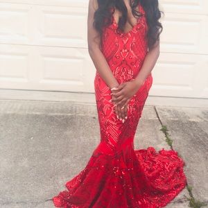 Red Sequin Prom Dress